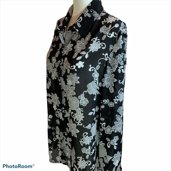 Vanity Fair🌸Black Floral Button Up Blouse Size L - Picture 5 of 10